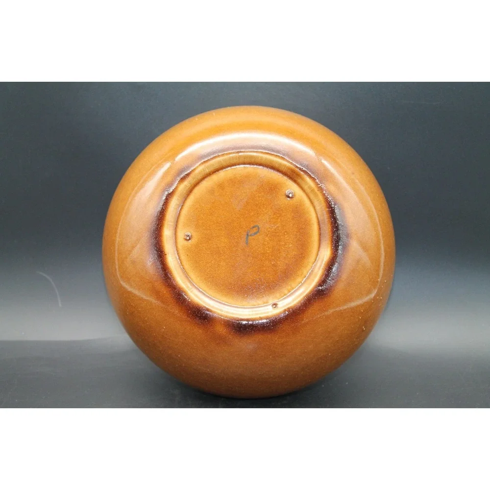 Vintage Studio Art Pottery Vase Brown White Drip Glaze Signed 8